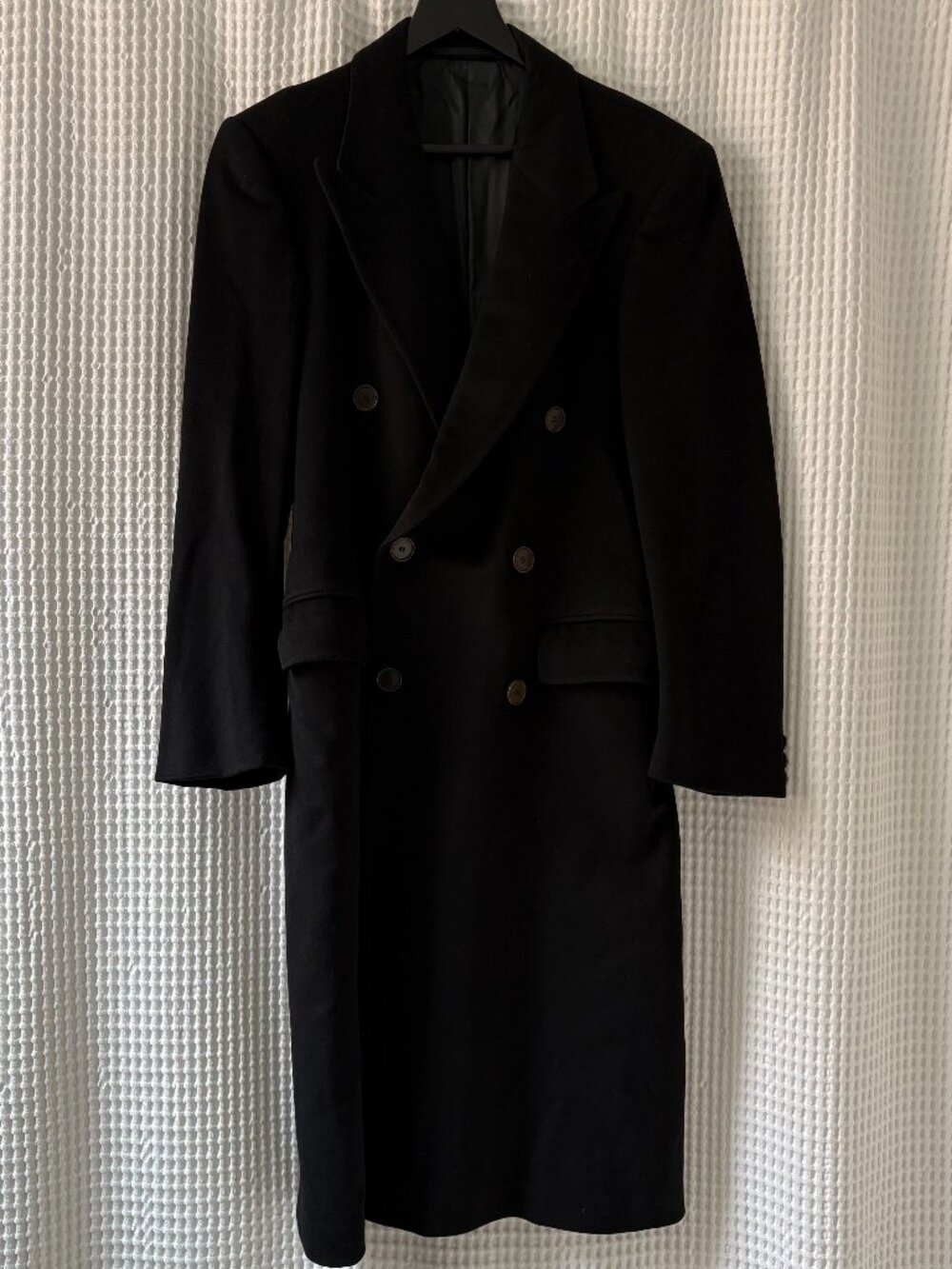 Vintage Loro Piana black pure wool men's double-breasted overcoat made in Italy